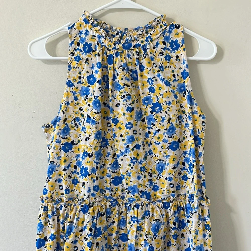 Ann Taylor Yellow Blue Floral Tiered Sleeveless Shift Dress Solarium Sun Size MP - Picture 3 of 10